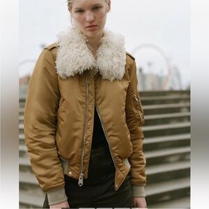 RAG + BONE Flight Jacket Aviator Bomber cropped puffer Gold Large